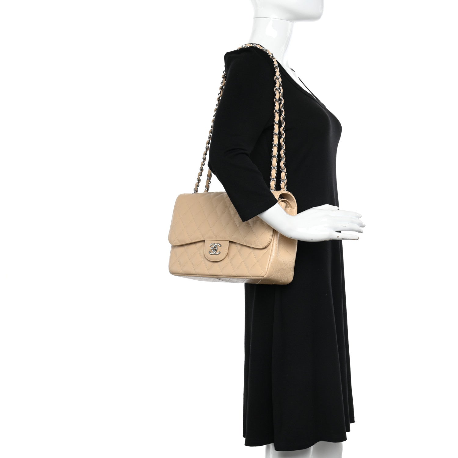 Chanel Caviar Quilted Jumbo Double Flap Beige Clair 2 of 13