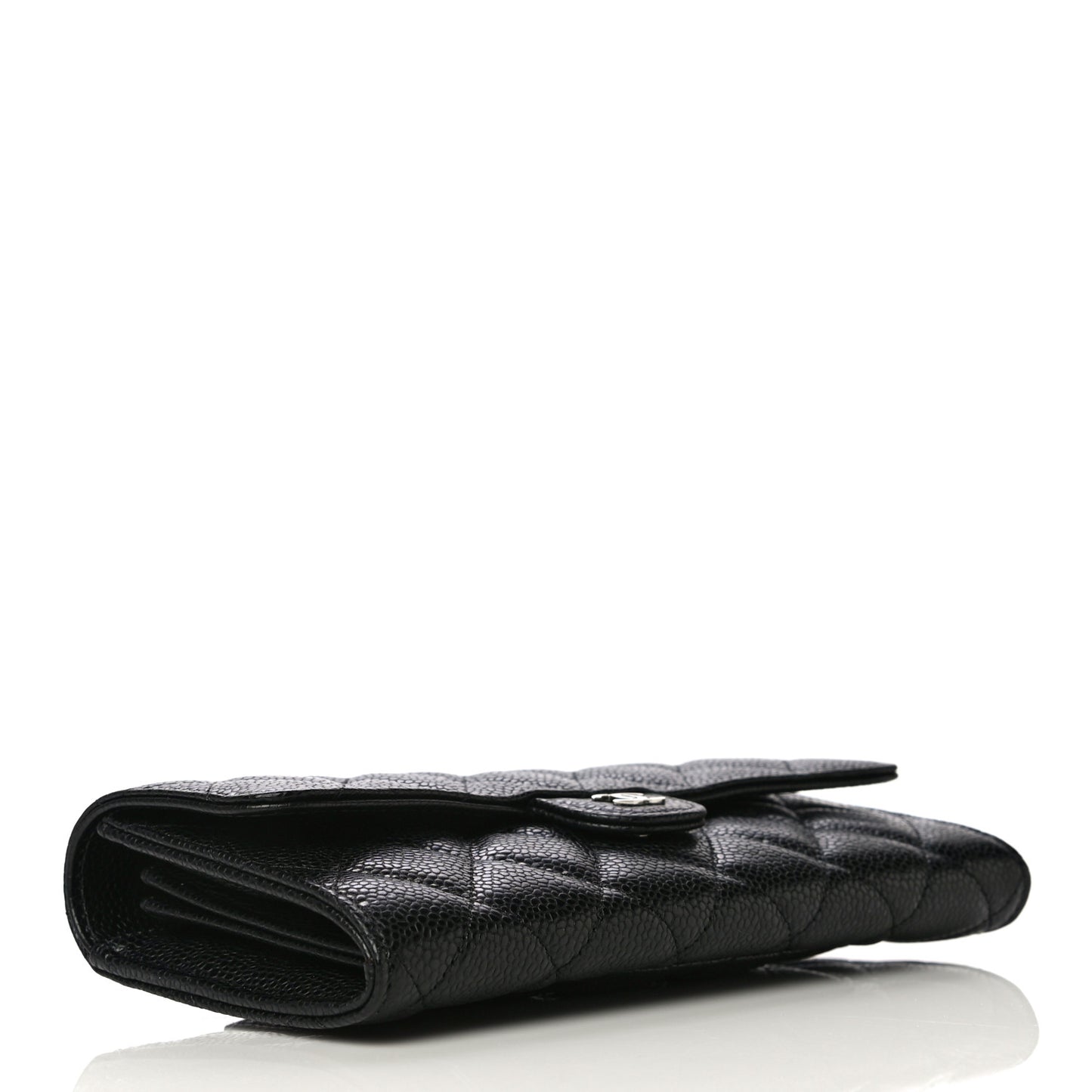 Caviar Quilted Large Gusset Flap Wallet Black