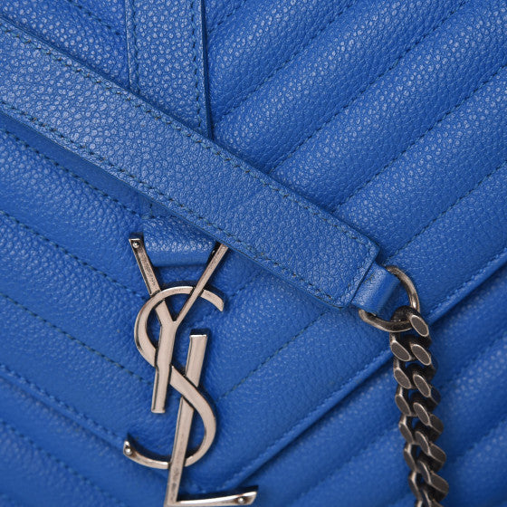Grained Calfskin Matelasse Monogram Classic Medium Chain Bag Royal Blue