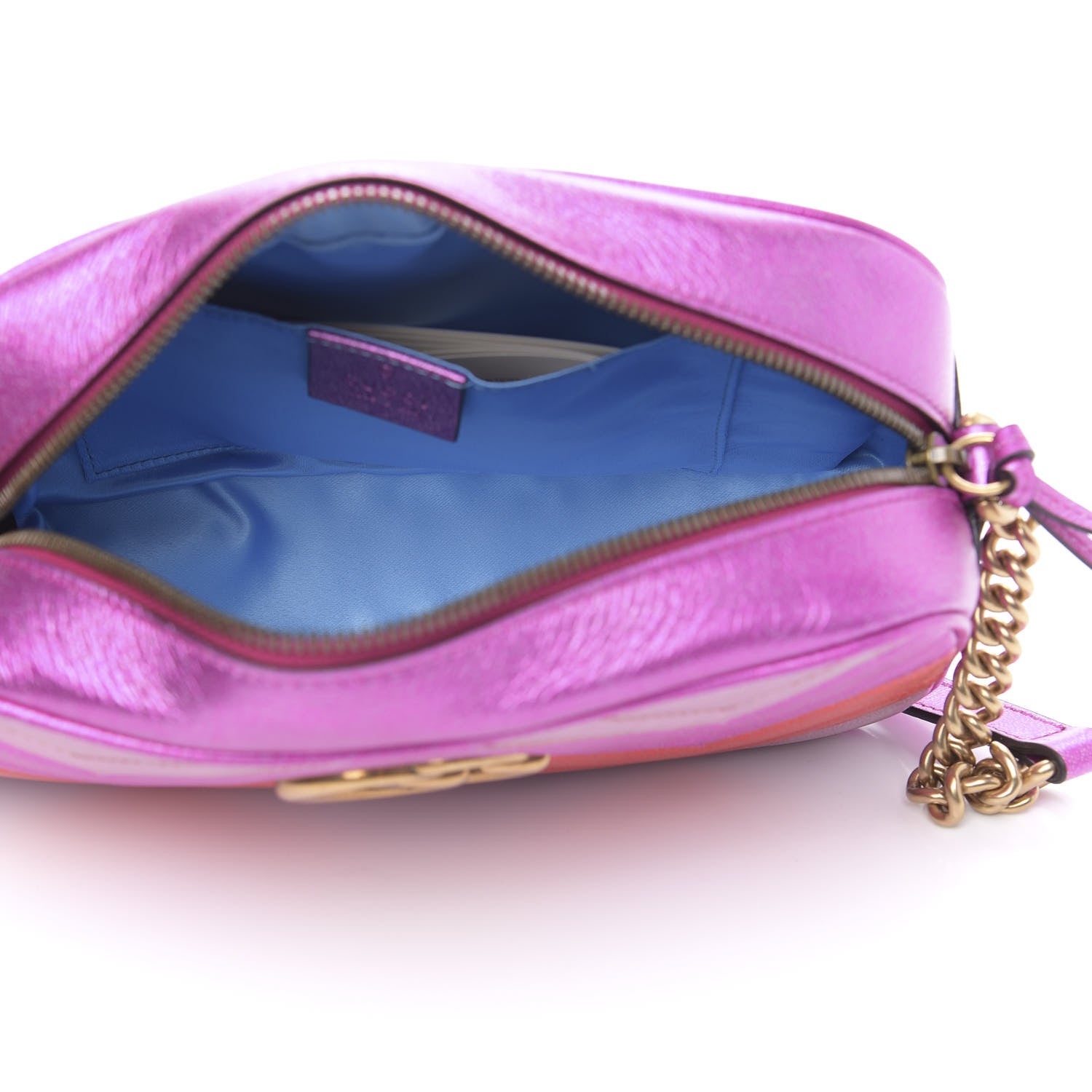 Gucci Laminated Nappa Matelasse Small GG Marmont Chain Shoulder Bag Fuxia Rosso Rosa 5 of 10