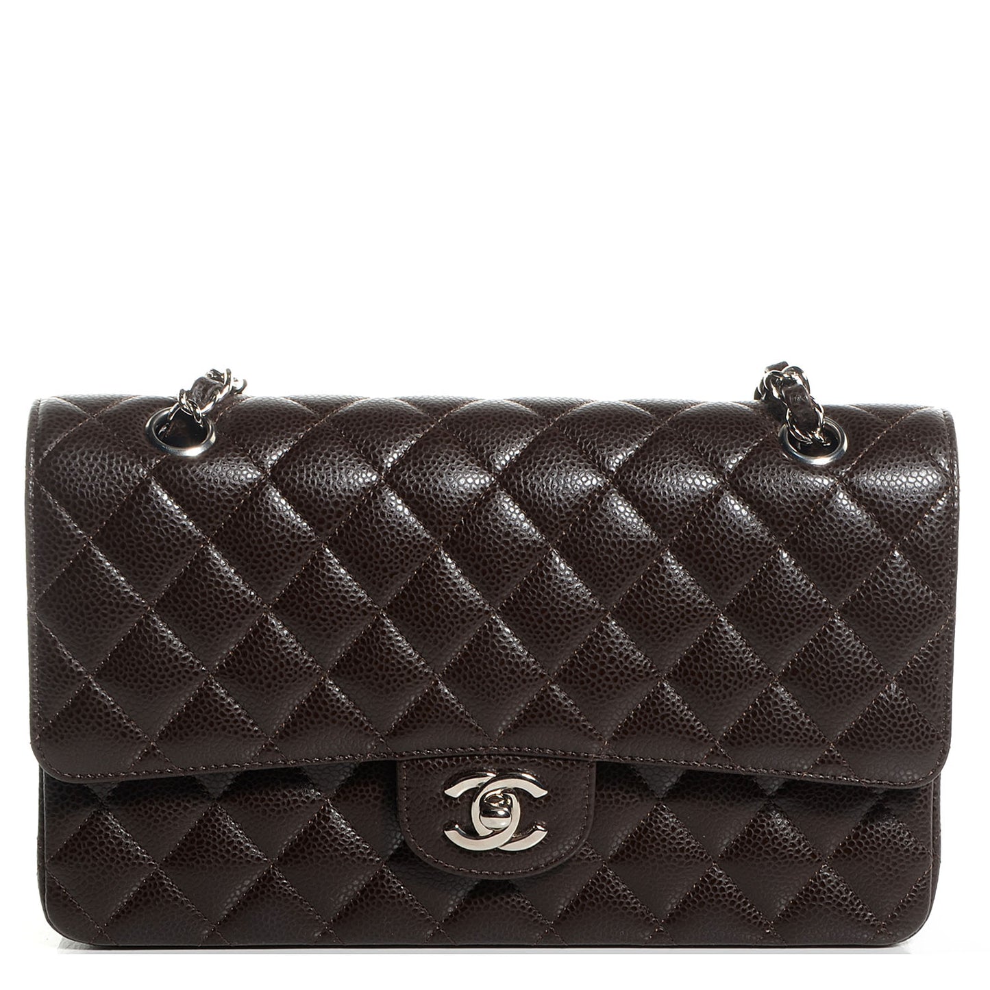 Caviar Quilted Medium Double Flap Brown