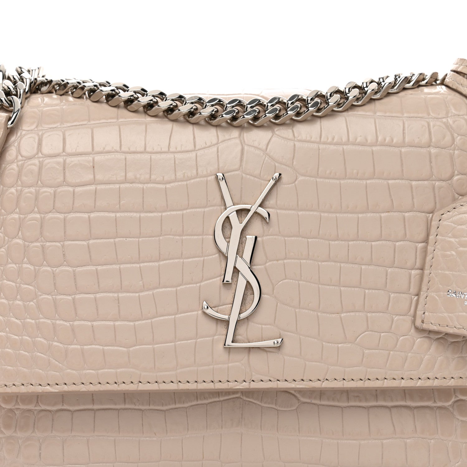 Saint Laurent Calfskin Crocodile Embossed Medium Monogram Sunset Rose Antic 5 of 11