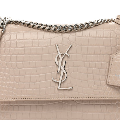 Saint Laurent Calfskin Crocodile Embossed Medium Monogram Sunset Rose Antic 5 of 11