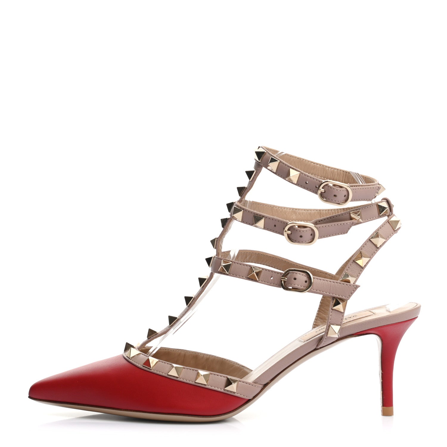 Valentino Garavani Calfskin Nappa Rockstud Ankle Strap 65mm Pumps 38 Rosso Valentino Poudre 1 of 7