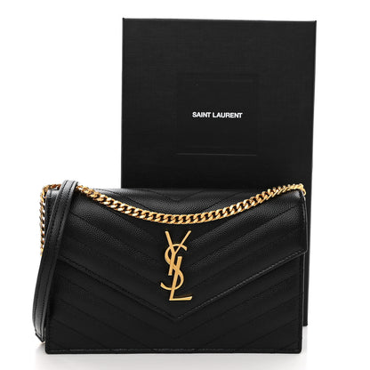 Saint Laurent Grain De Poudre Matelasse Chevron Monogram Envelope Chain Wallet Black 10 of 10