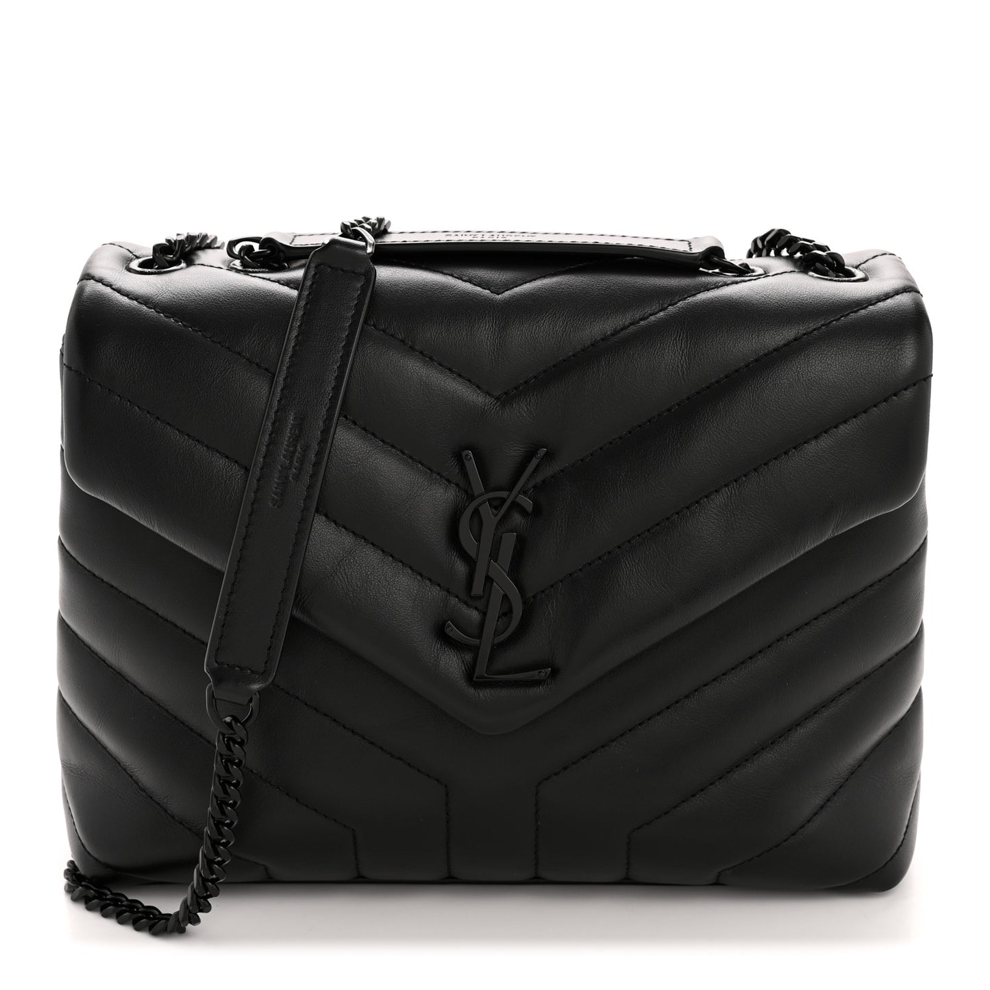 Calfskin Y Quilted Monogram Monochrome Small Loulou Chain Satchel Black