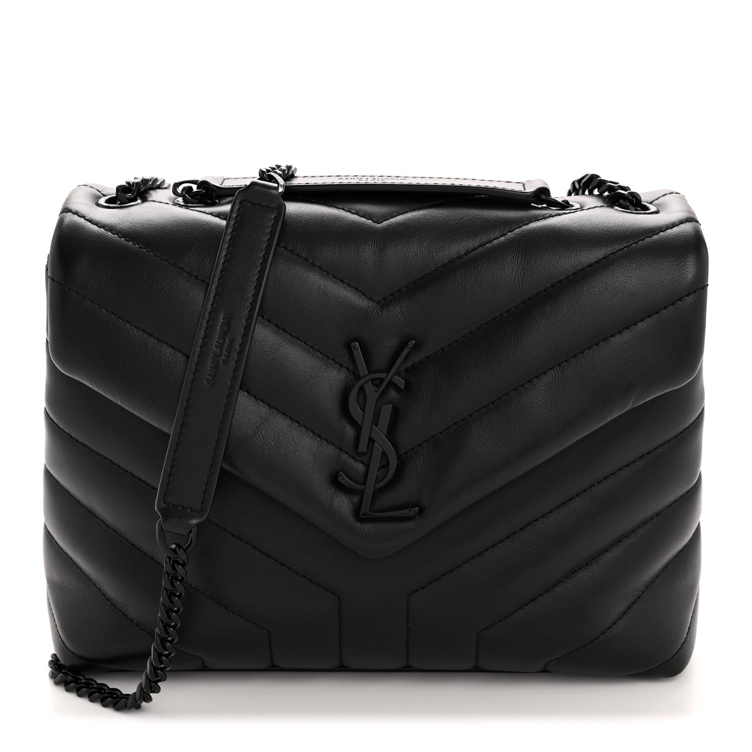 Saint Laurent Calfskin Y Quilted Monogram Monochrome Small Loulou Chain Satchel Black 1 of 10