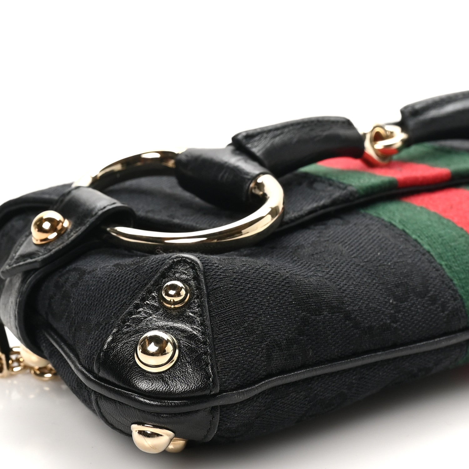 Gucci Monogram Web Horsebit Chain Clutch Black 9 of 10