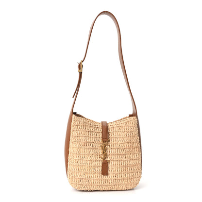 Saint Laurent Raffia Calfskin Le 5 A 7 Baby Hobo Natural Brick 1 of 10