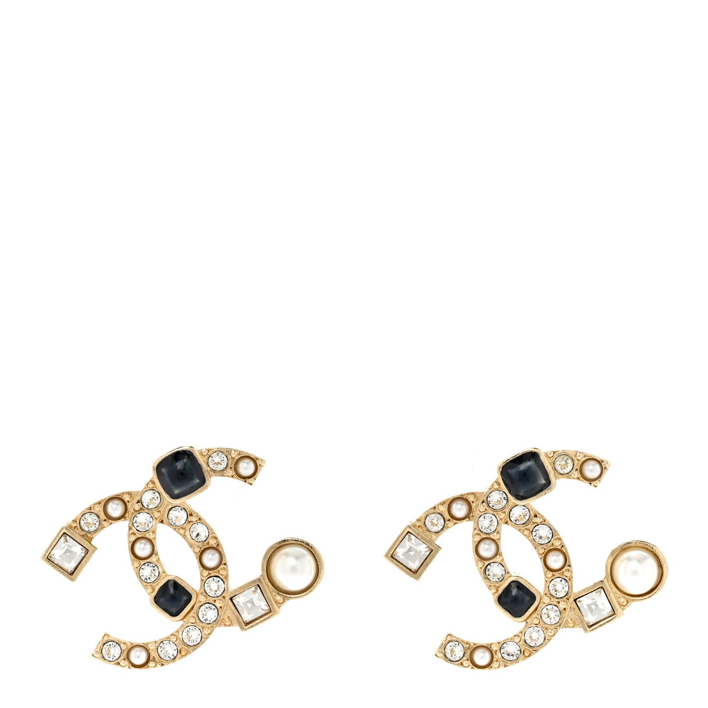 Crystal Large CC Earrings Pearly White Black