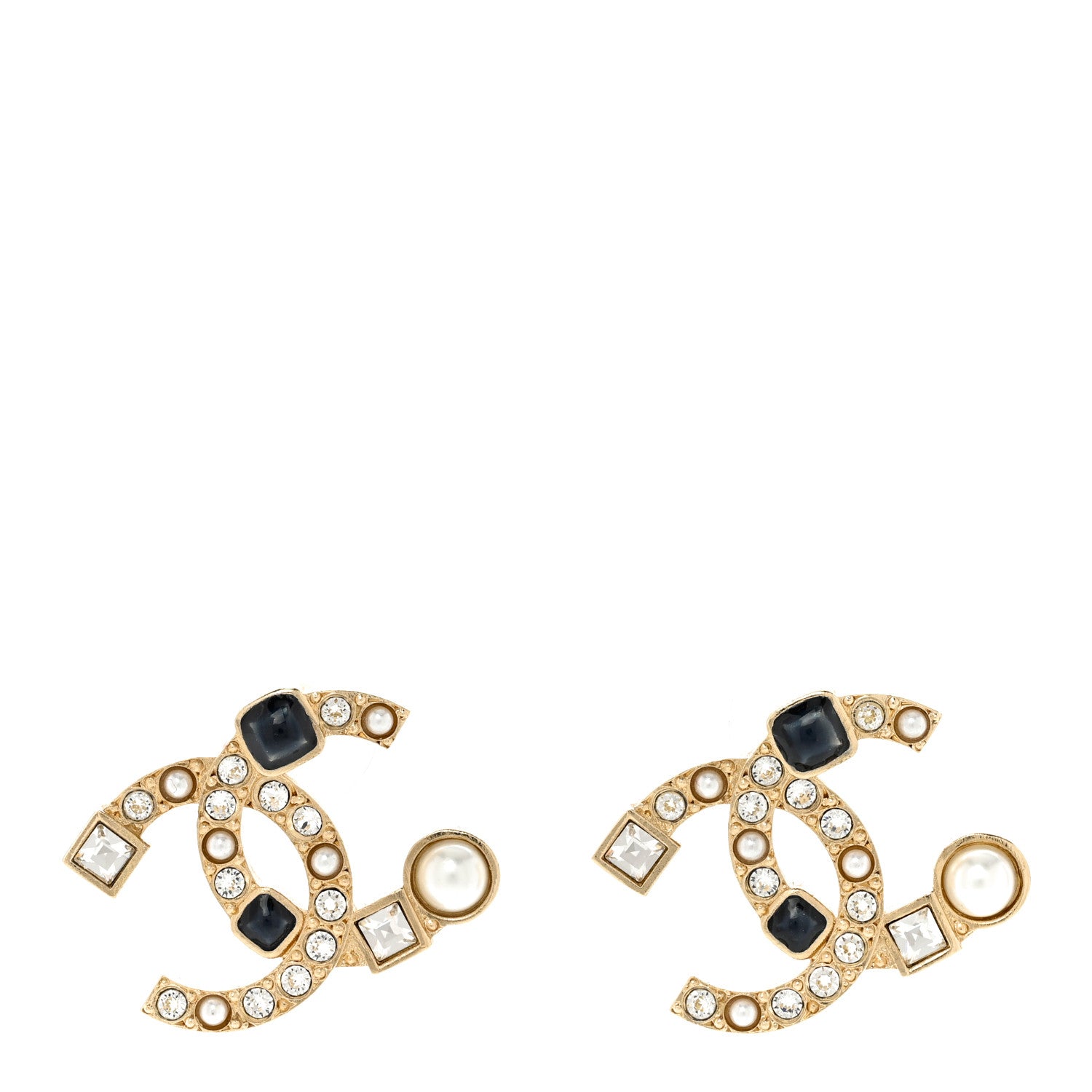 Chanel Crystal Large CC Earrings Pearly White Black 1 of 4