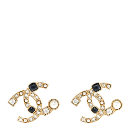 Chanel Crystal Large CC Earrings Pearly White Black 1 of 4