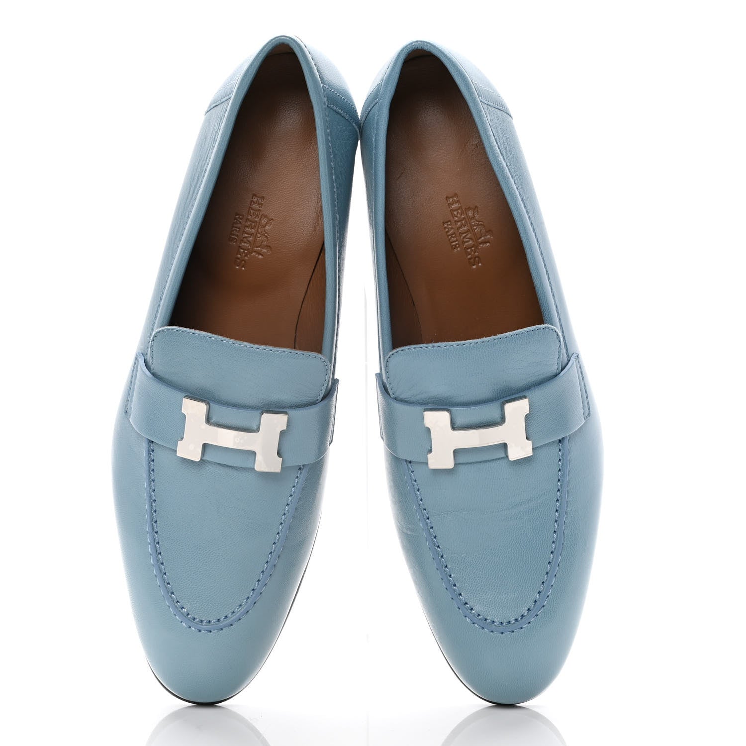 Hermes Goatskin Paris Loafers 37 Bleu Dorset 5 of 11