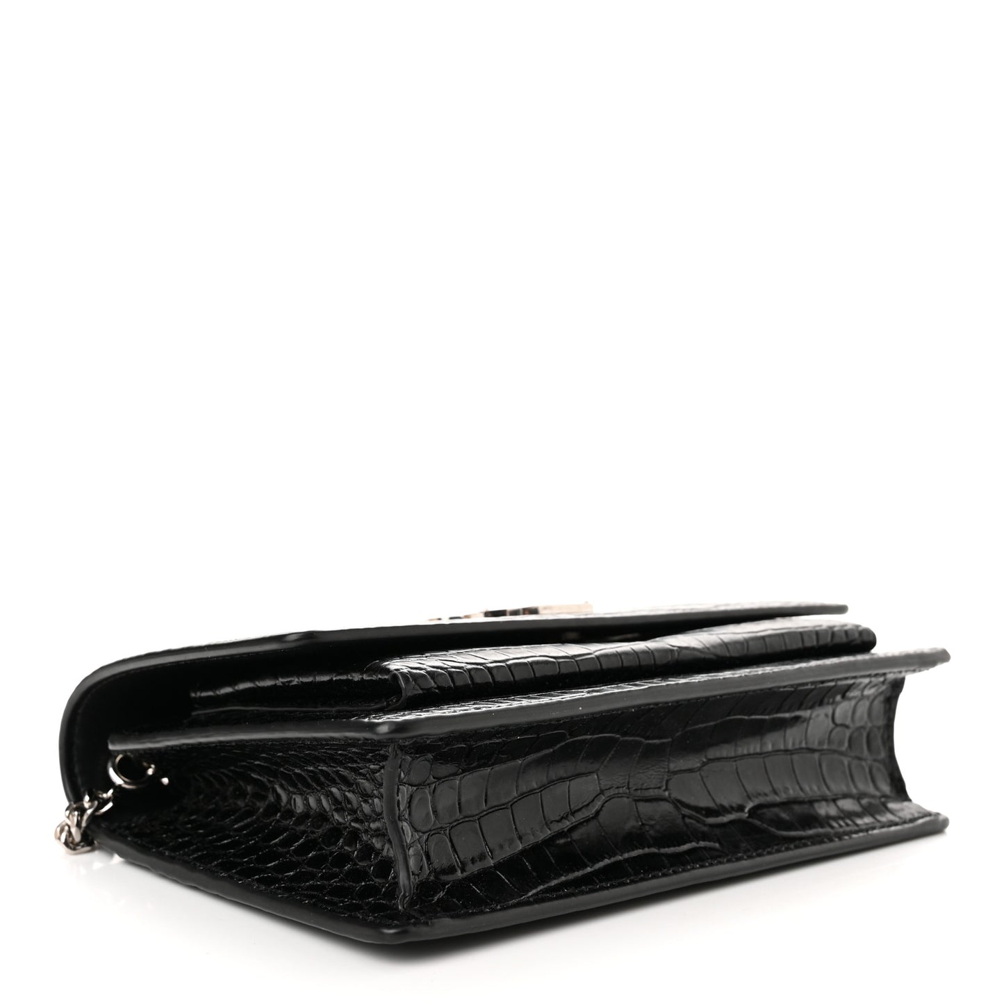 Calfskin Crocodile Embossed Monogram Sunset Top Handle Chain Wallet Black