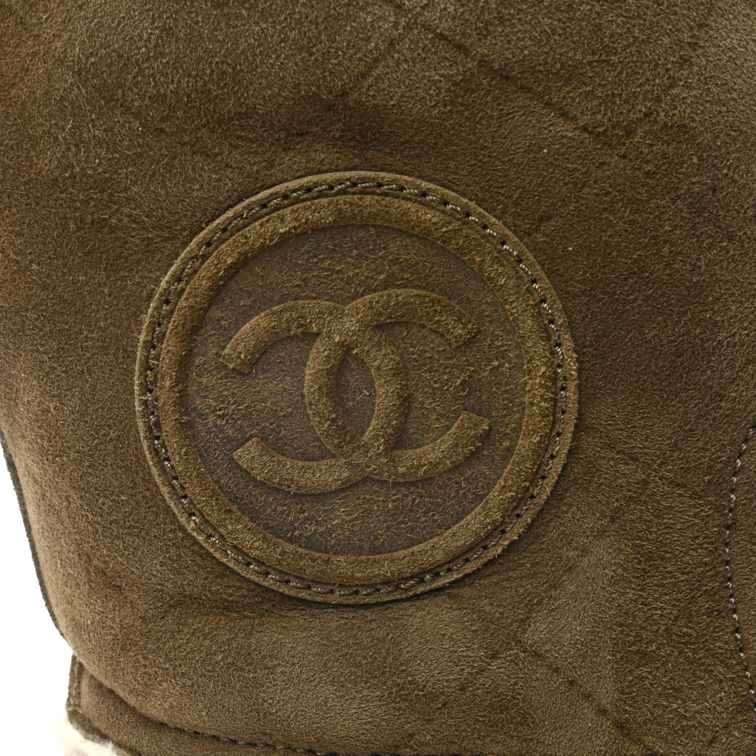 Chanel Suede Shearling Boots 36.5 Khaki 8 of 8