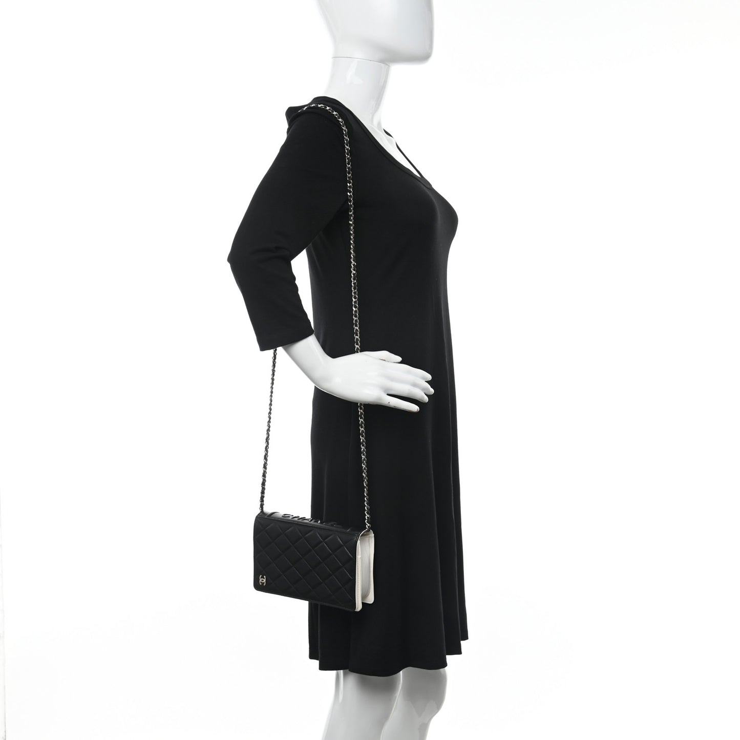 Lambskin Quilted Book Wallet On Chain WOC Black