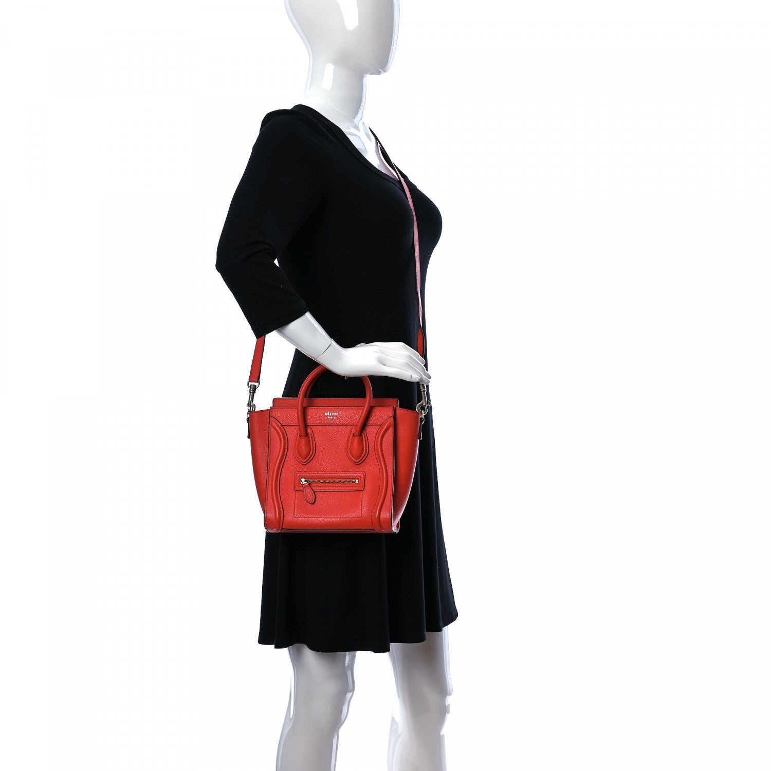 Celine Drummed Calfskin Nano Luggage Coquelicot 2 of 13