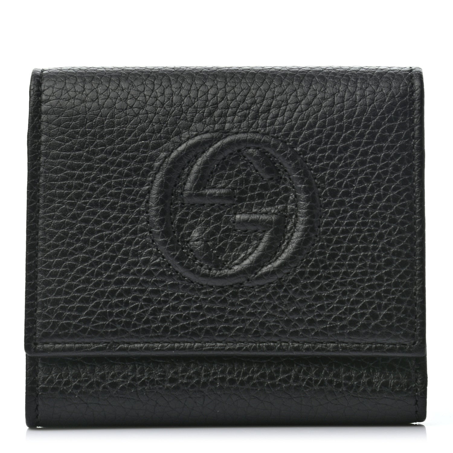 Gucci Pebbled Calfskin Soho Compact Flap Wallet Black 1 of 7