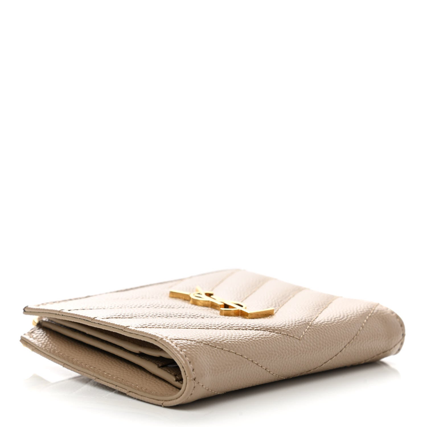 Saint Laurent Grain De Poudre Matelasse Chevron Monogram Zipped Card Case Nude Powder 4 of 8