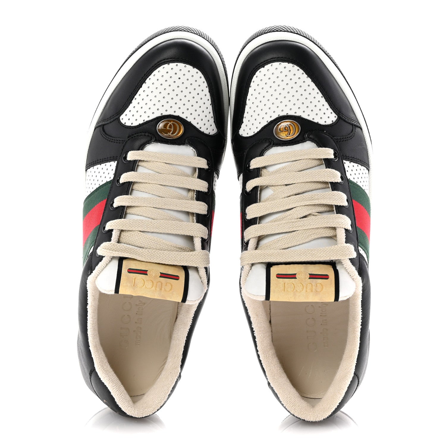 Gucci Calfskin Web Mens Screener Sneakers 7.5 Black White 2 of 10