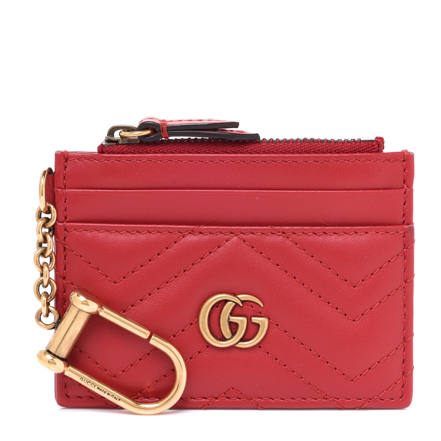 Gucci Calfskin Matelasse GG Marmont Key Case Card Holder Hibiscus Red 1 of 7