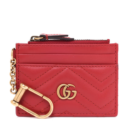 Gucci Calfskin Matelasse GG Marmont Key Case Card Holder Hibiscus Red 1 of 7