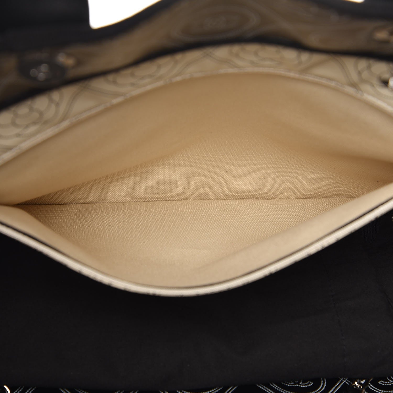 Chanel Coated Canvas Camellia Large Shopping Tote Black Beige 9 of 11