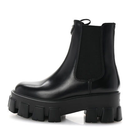 Prada Spazzolato Rois Triangle Monolith Chelsea 55mm Boots 35.5 Black 1 of 9