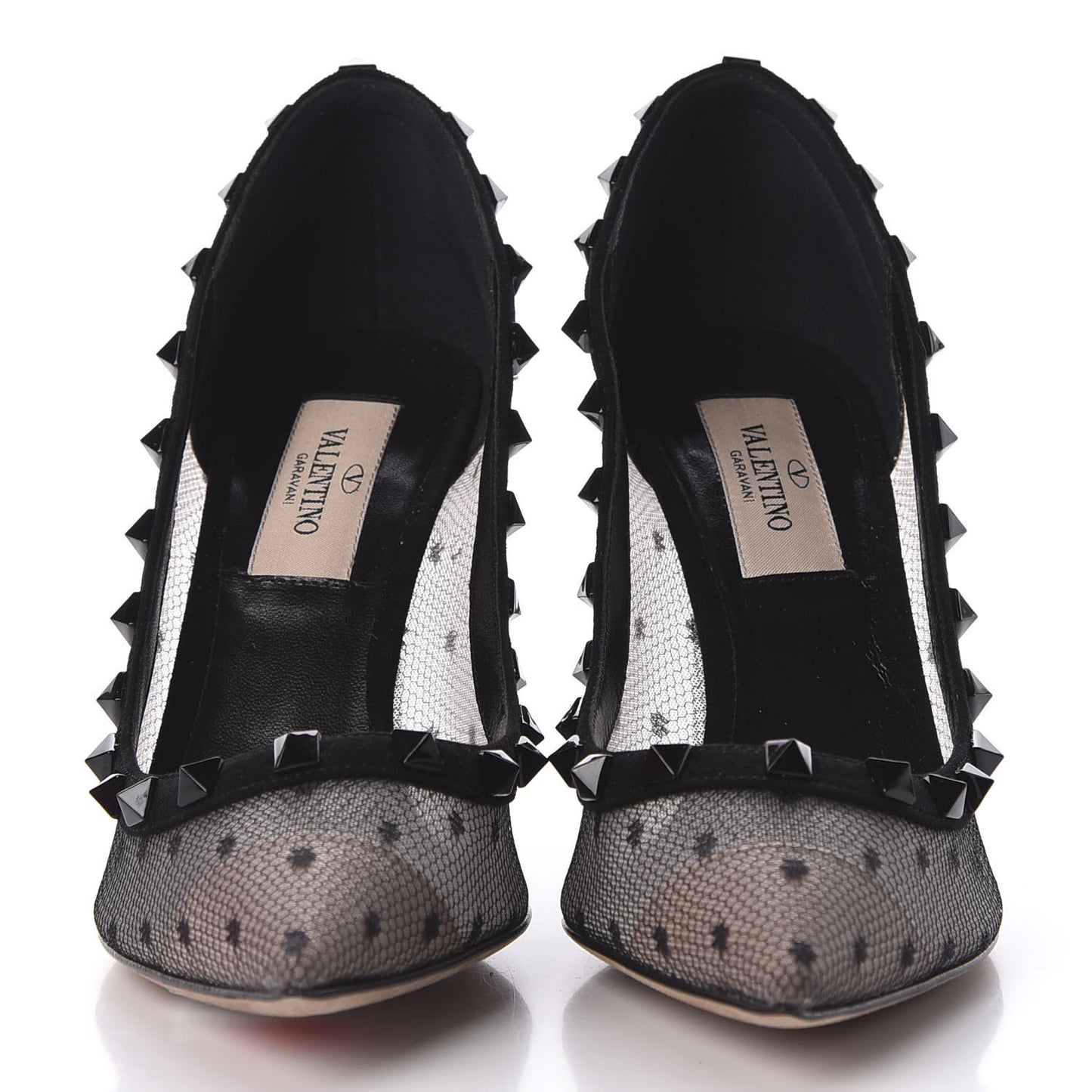Mesh Point d'Esprit Calfskin Rockstud 85mm Pumps 36 Black