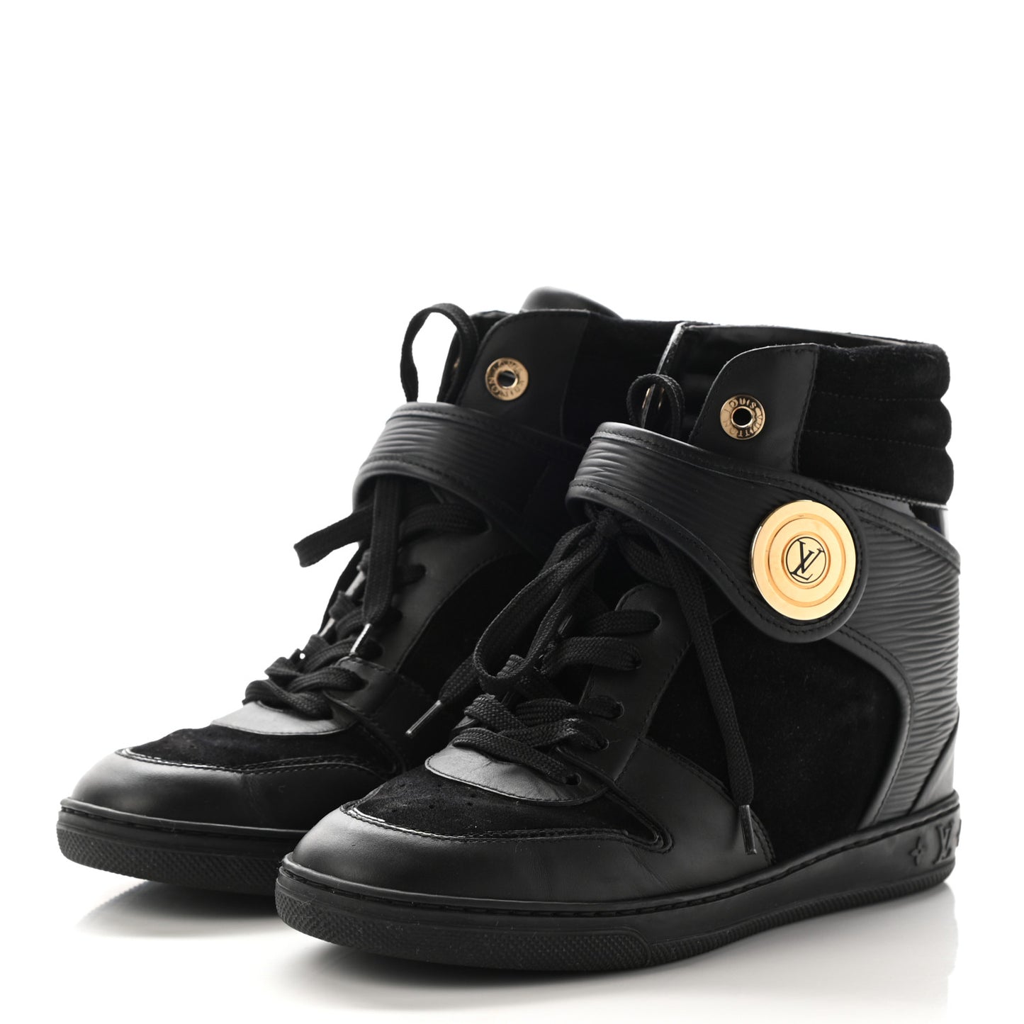 Epi Suede Postmark Wedge Sneakers 37 Black