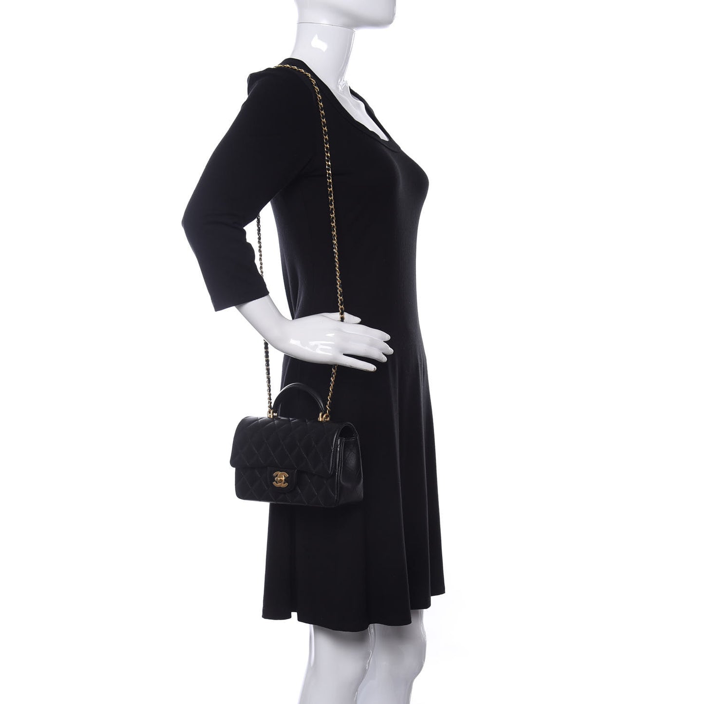 Lambskin Quilted Mini Top Handle Rectangular Flap Black