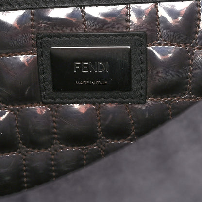 Fendi Vitello Dolce Marmol Patent Crocodile Trapuntata Large Peekaboo Iconic Satchel Black Fumo 7 of 10