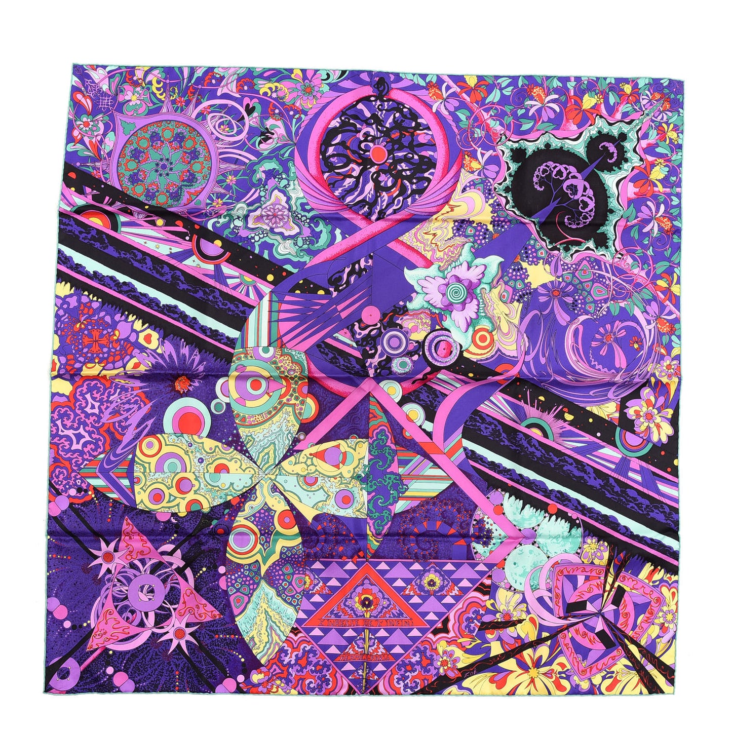Silk L’ivresse De L’infini Scarf 90 Ultraviolet Cyclamen Vert
