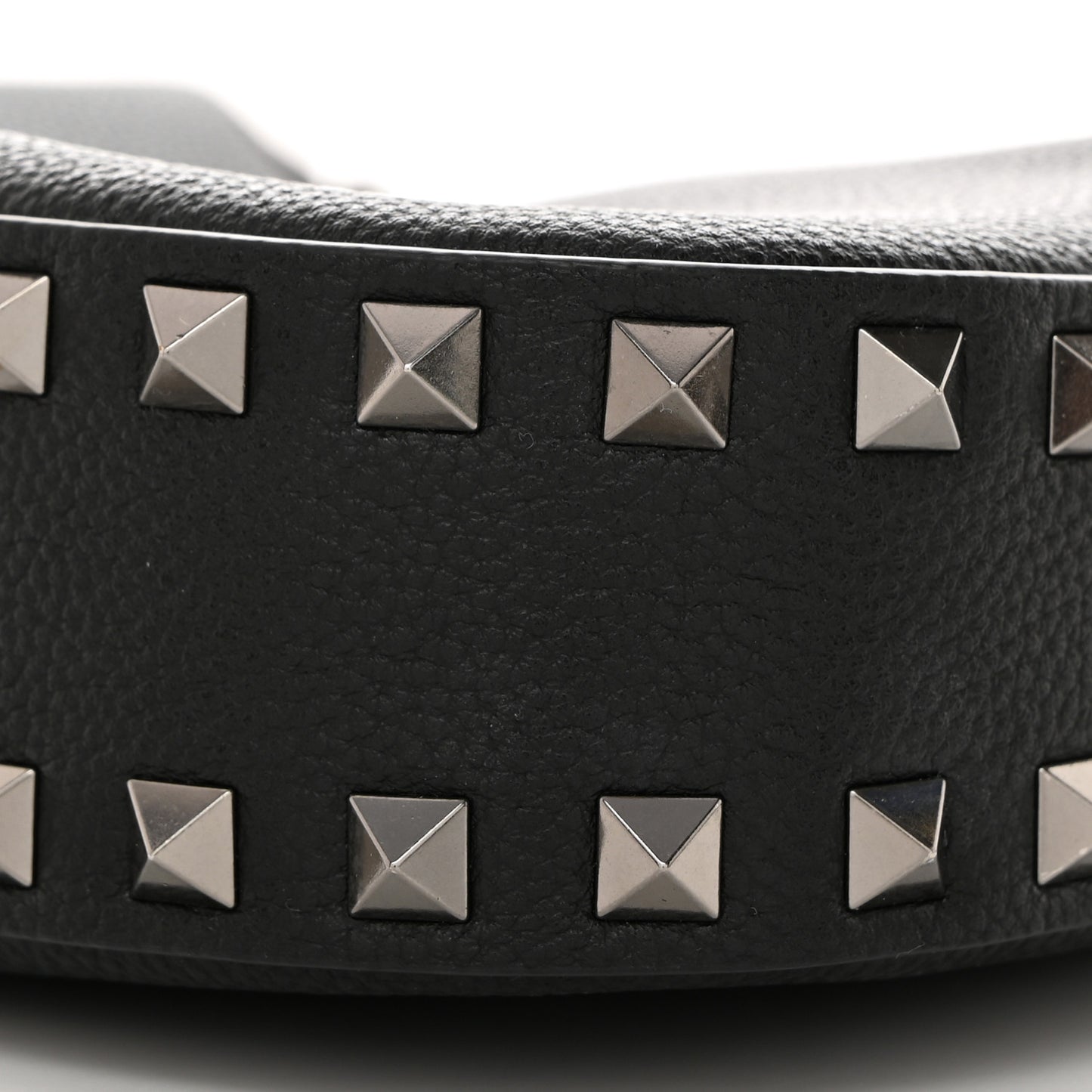 Grained Calfskin Rockstud Hobo Bag Black