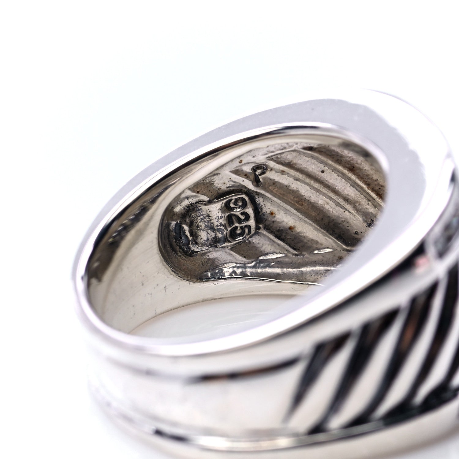 David Yurman Sterling Silver Diamond Cable Cigar Band Ring 56 7.5 6 of 6