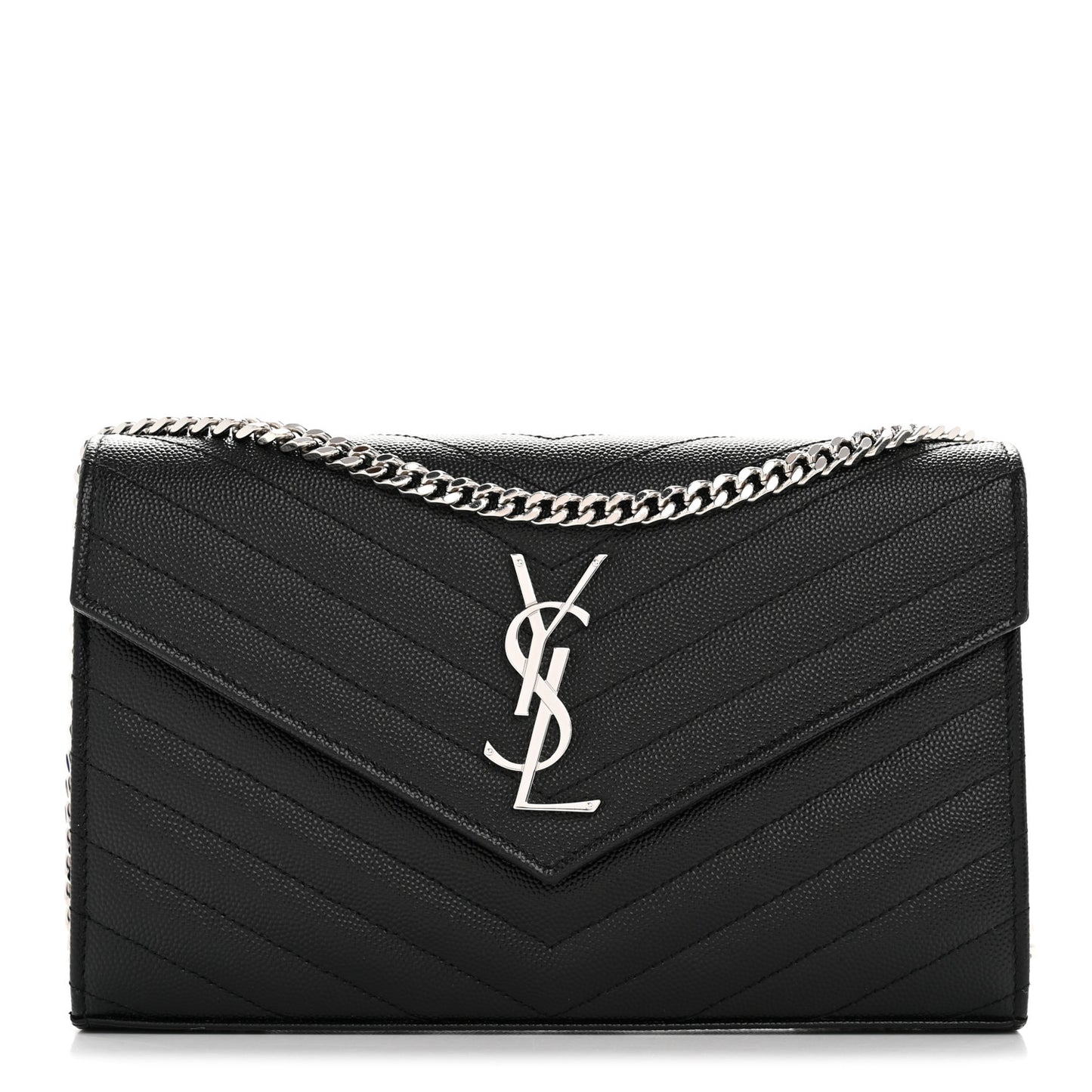 Grain De Poudre Matelasse Chevron Monogram Chain Wallet Black