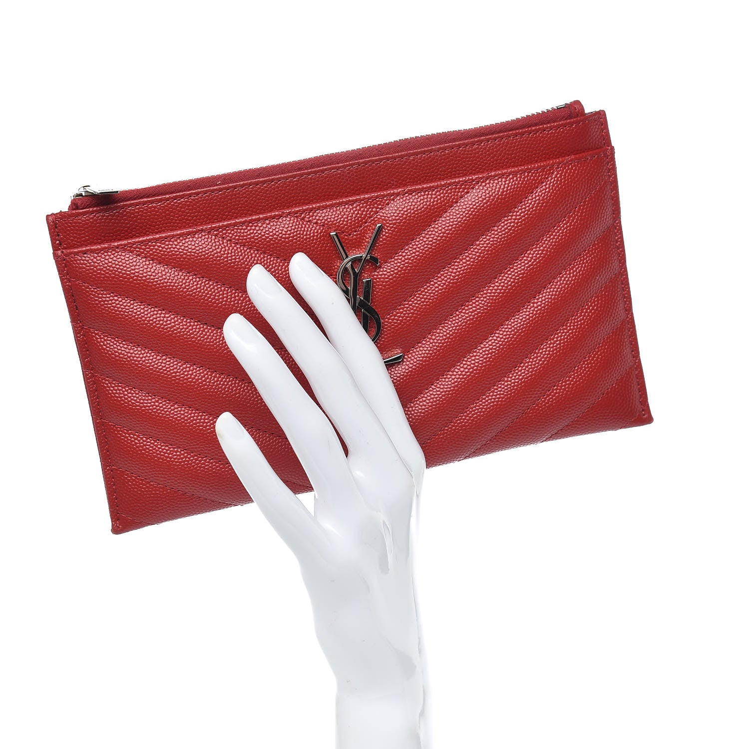 Saint Laurent Grain De Poudre Chevron Monogram Bill Pouch Rouge Eros 2 of 11