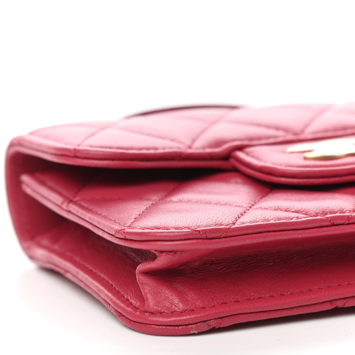 Lambskin Quilted Top Handle Flap Coin Purse With Chain Dark Pink