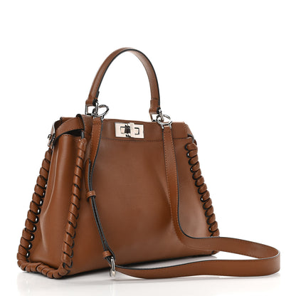 Fendi Calfskin Lace Up Medium Peekaboo Iconic Satchel Cognac 2 of 17