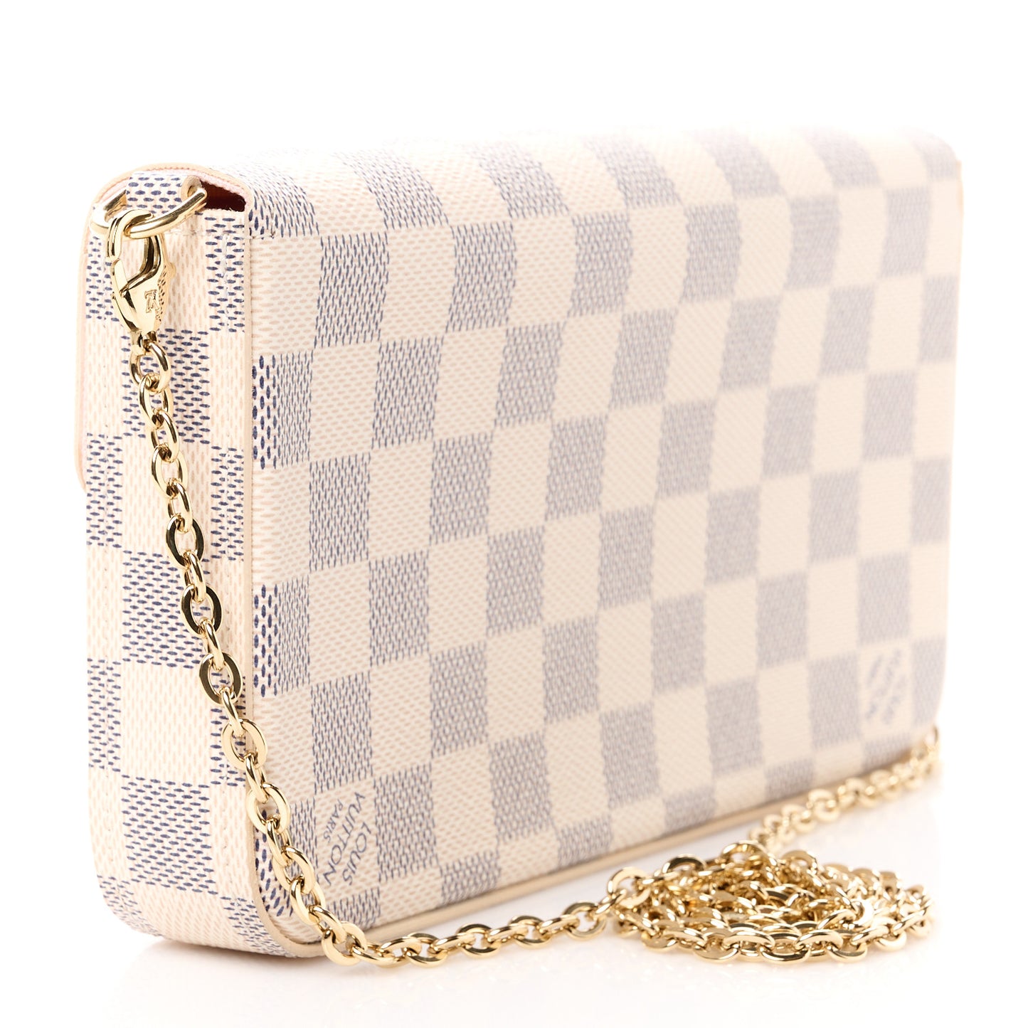 Damier Azur Pochette Felicie Chain Wallet Rose Ballerine