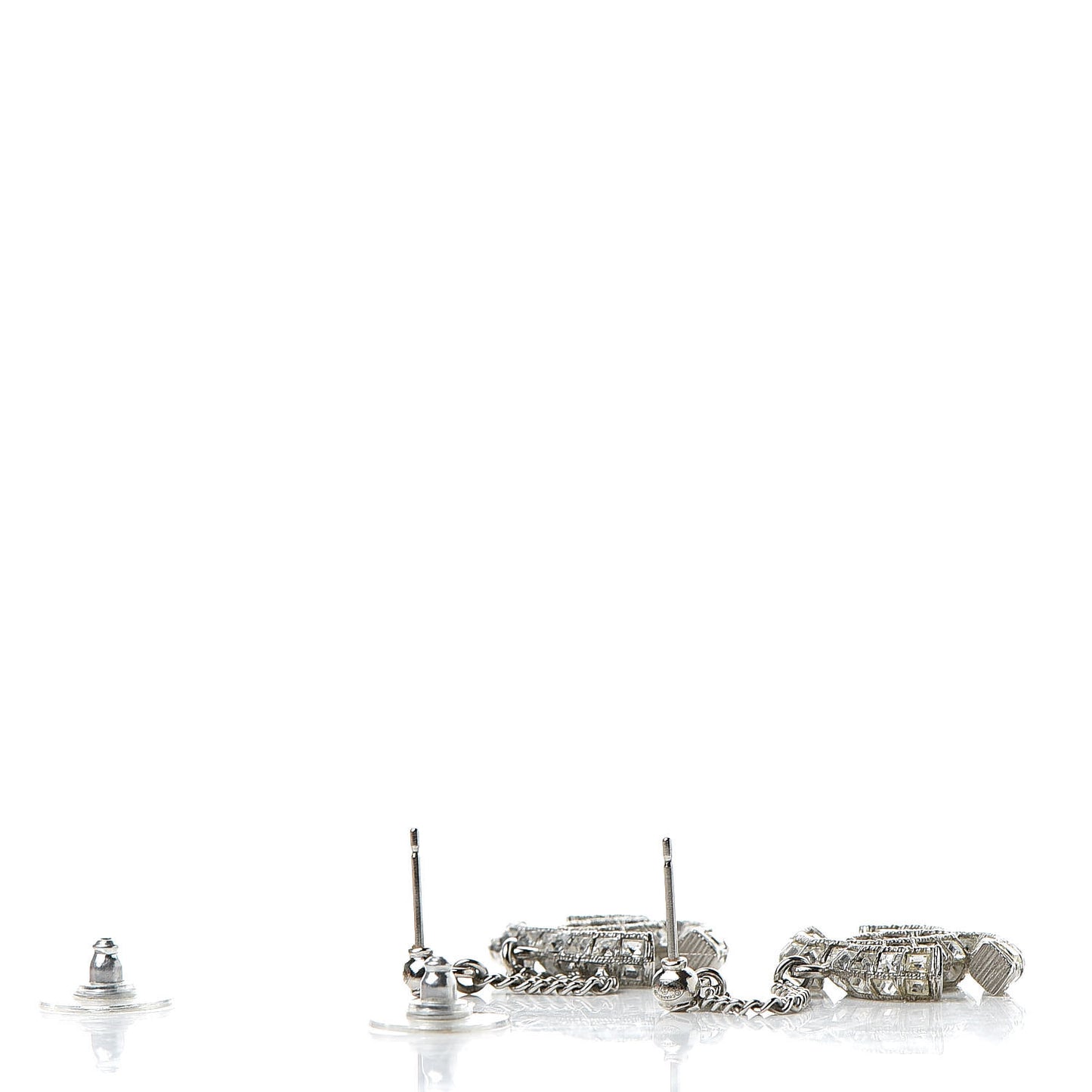 Baguette Crystal CC Drop Earrings Silver