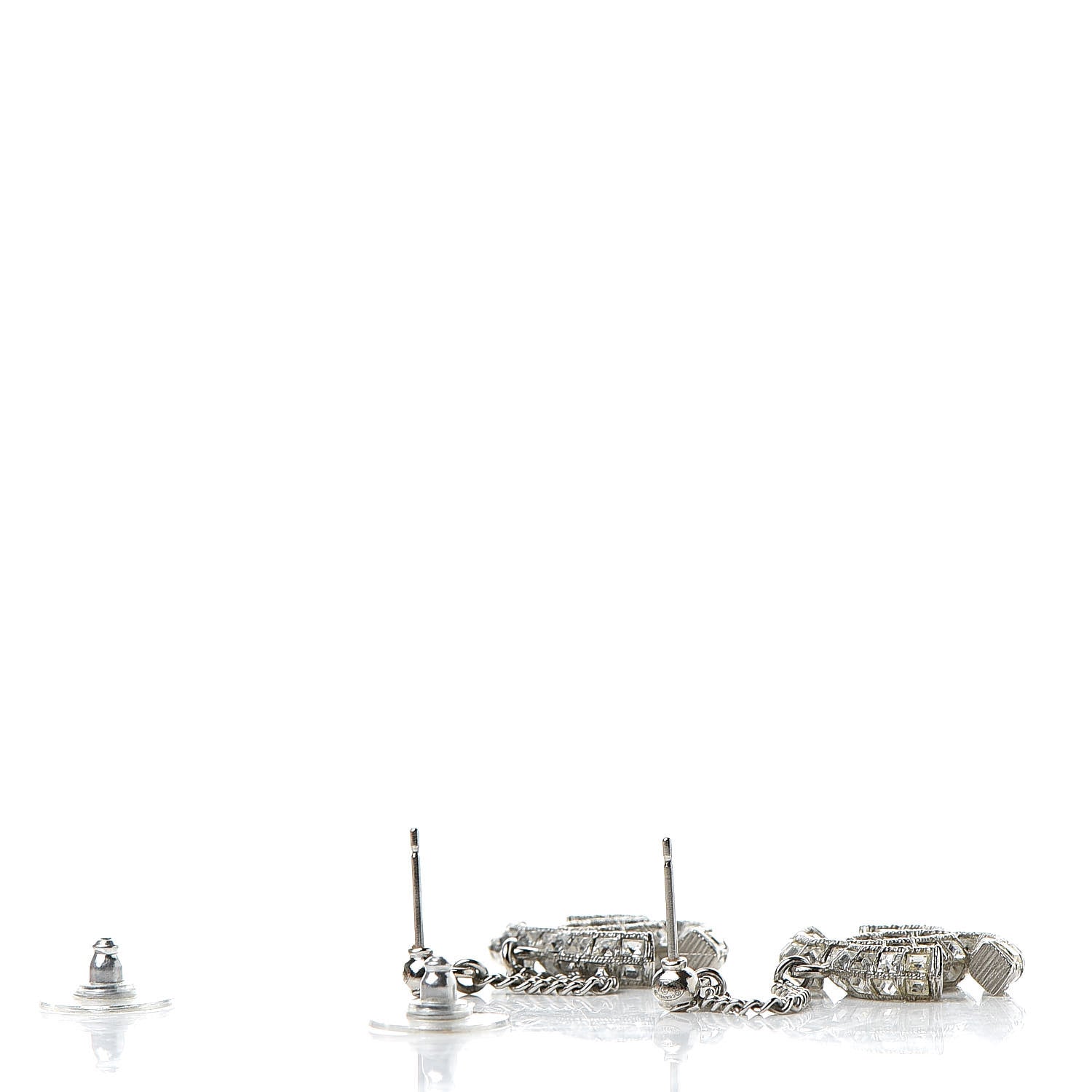 Chanel Baguette Crystal CC Drop Earrings Silver 3 of 4