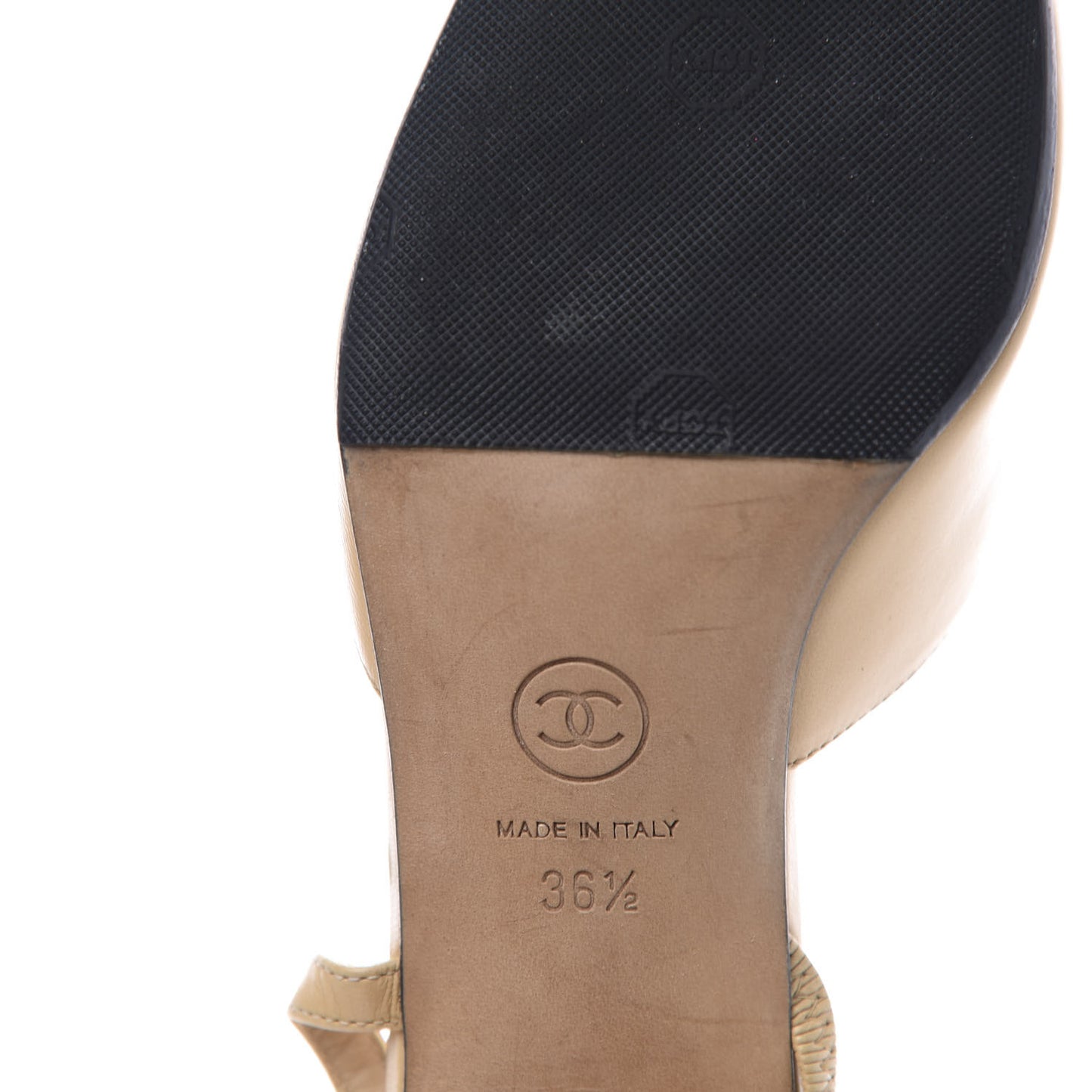 Goatskin Grosgrain Cap Toe CC Slingback Pumps 36.5 Beige Black
