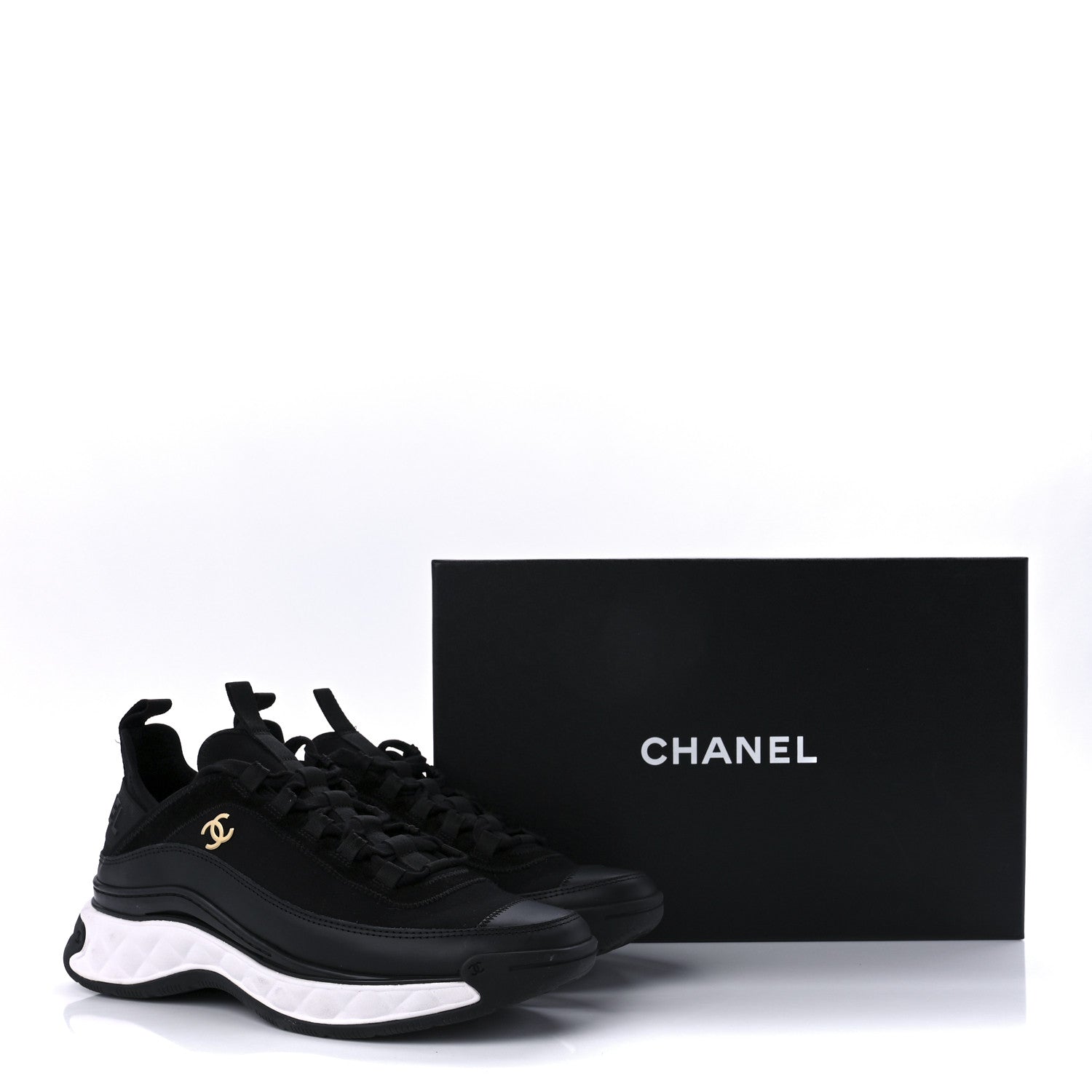 Chanel Velvet Calfskin Mixed Fibers CC Sneakers 38.5 Black 11 of 11