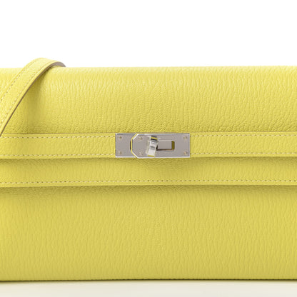 Hermes Chevre Mysore Kelly Wallet To Go Lime 8 of 9