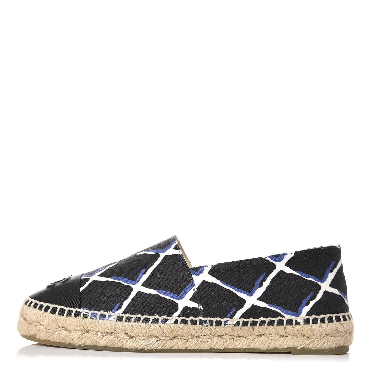 Printed Canvas Grosgrain Espadrilles 37 Blue Black