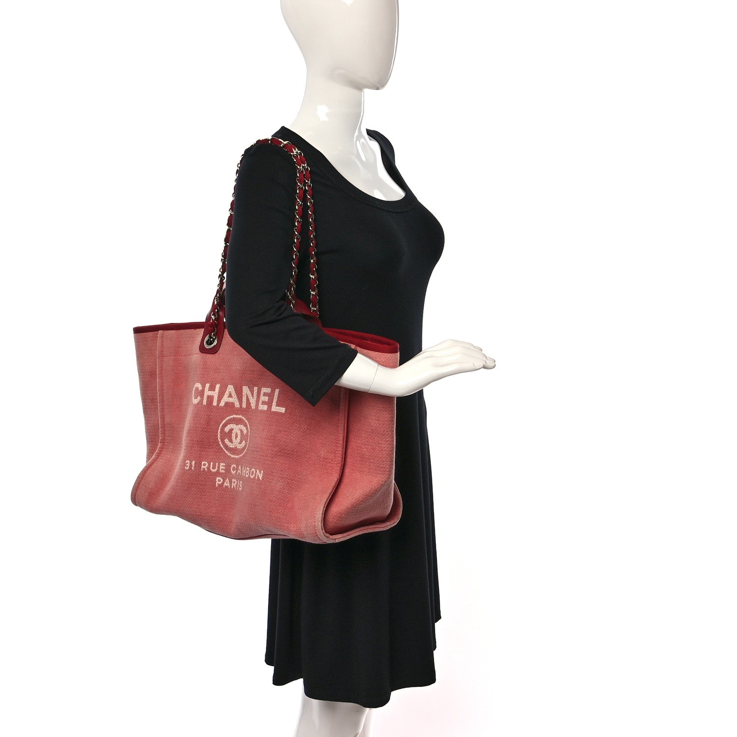 Chanel Canvas Medium Deauville Tote Red 2 of 9