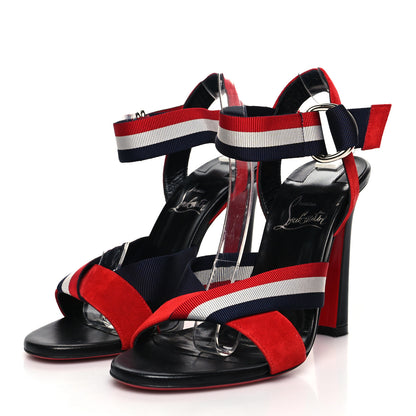 Christian Louboutin Suede Water Poleta Striped Sandals 37 Red Blue 3 of 7