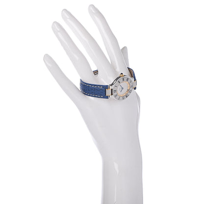 Cartier Stainless Steel 18K Yellow Gold Calfskin 28mm Must De 21 Quartz Watch Blue 2 of 9