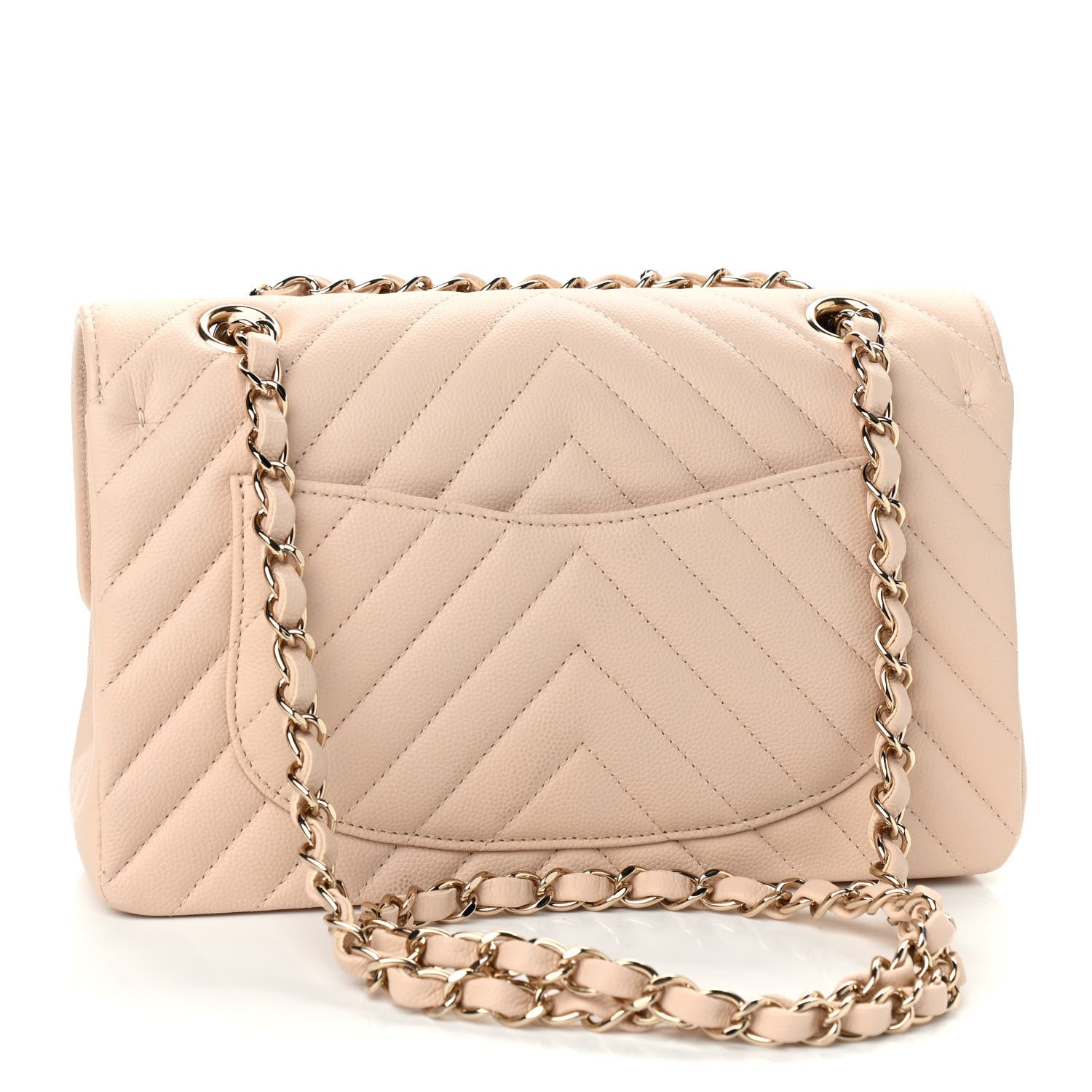 Chanel Caviar Chevron Quilted Small Double Flap Beige 3 of 10
